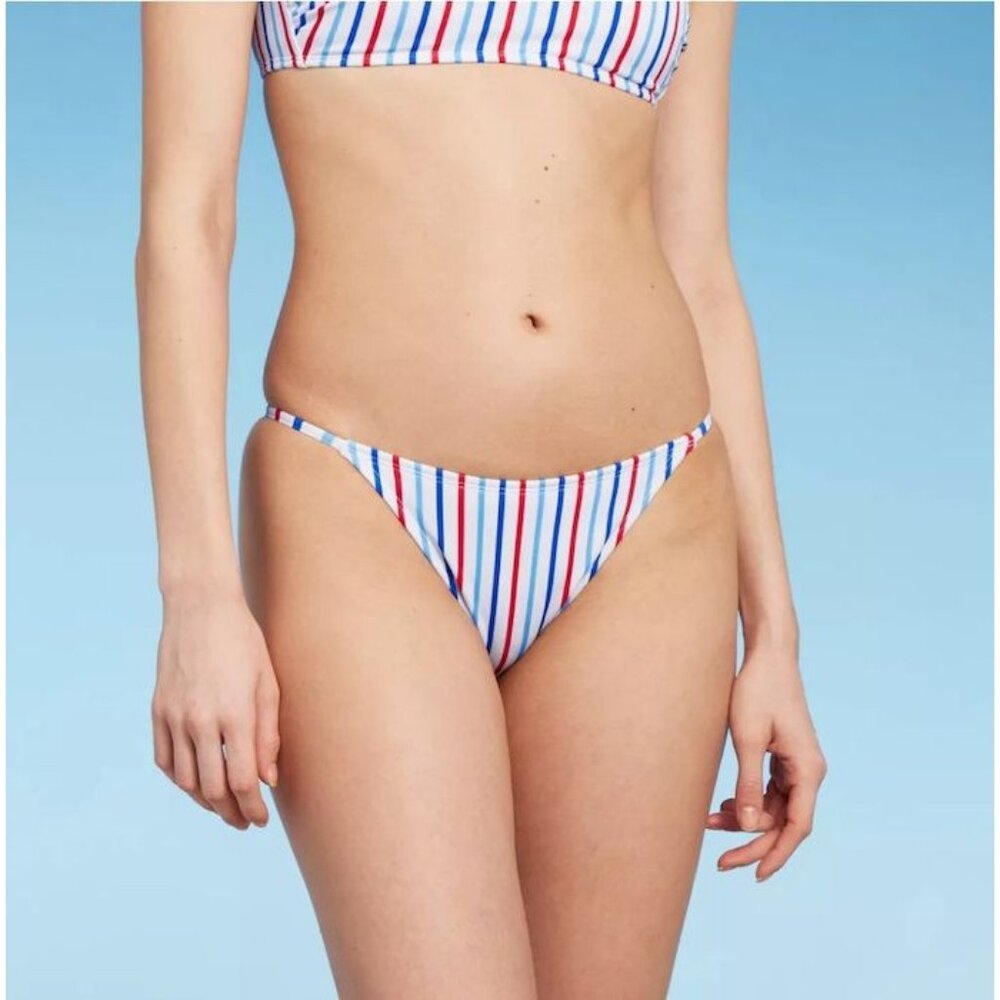 WILD FABLE BIKINI BOTTOMS STRIPED HIGH LEG CHEEKY LOW RISE MULTICOLOR SWIM SUIT